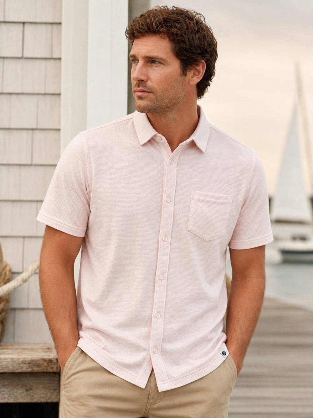 NWT Sperry Men’s Premium Apparel Pink Short Sleeve Button Front Polo Shirt